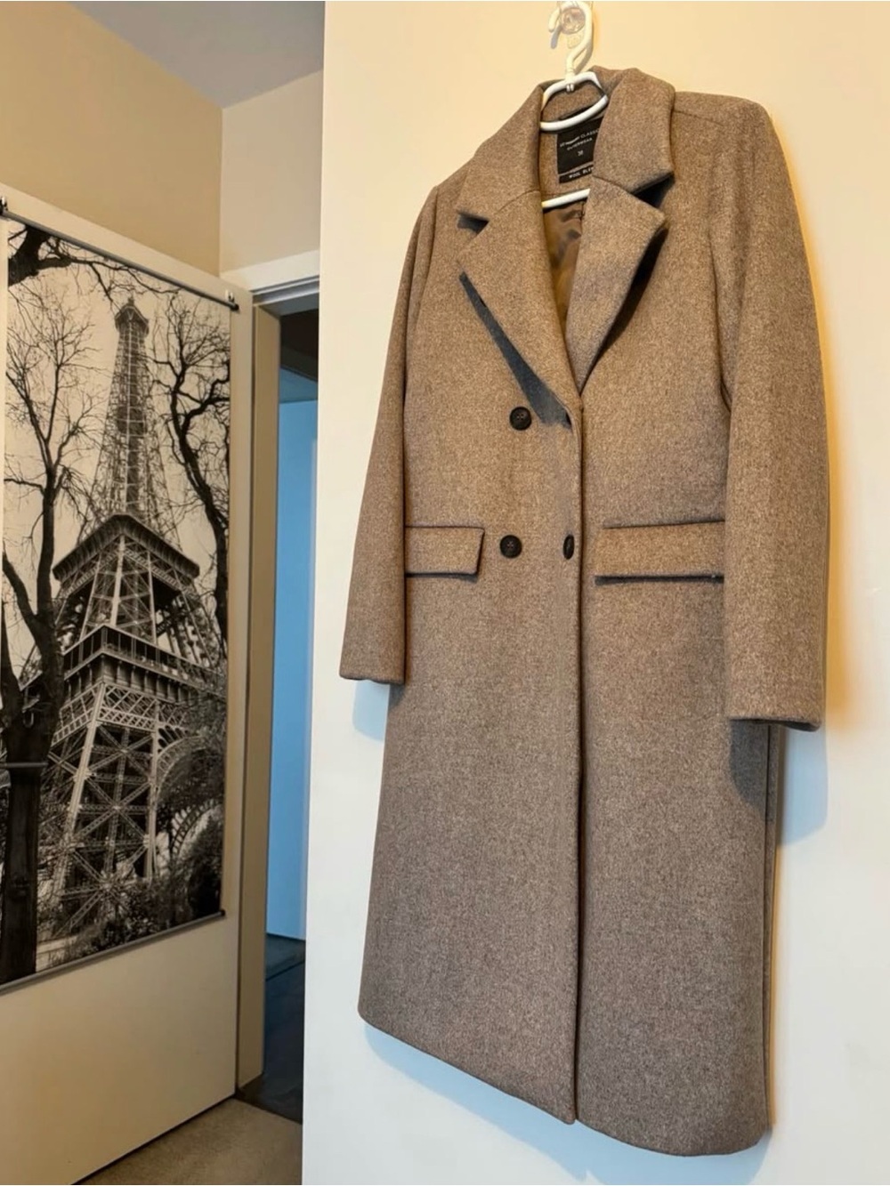 LC Waikiki Long Wool Blend Double Breasted Coat Taupe Beige Womens